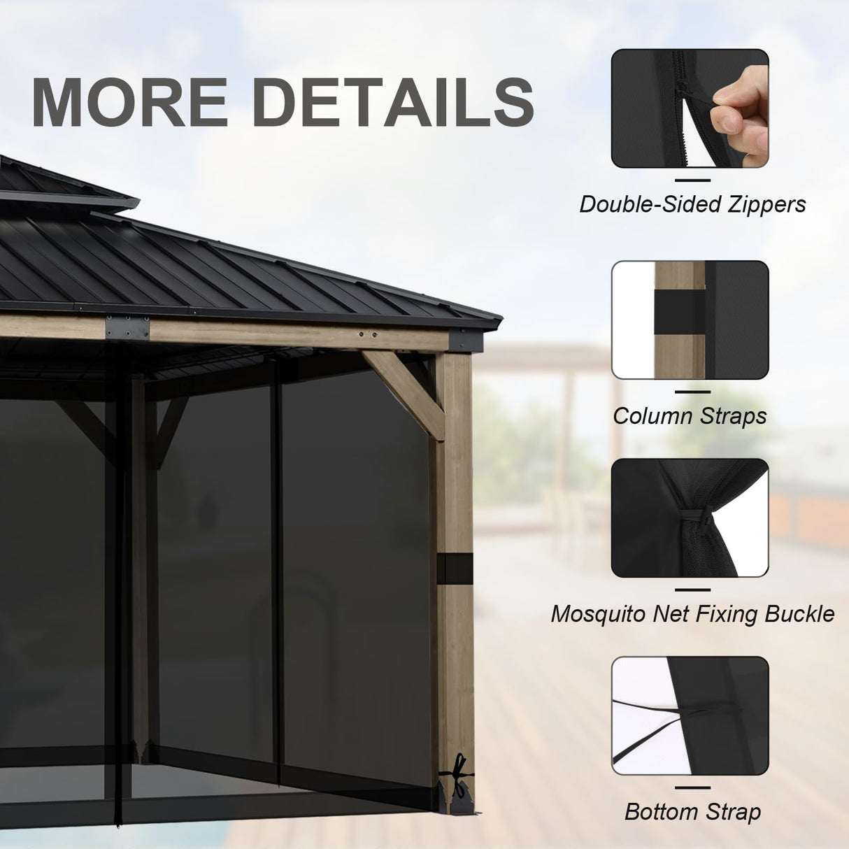 BPS 10' x 12' Gazebo Universal Mosquito Netting Screen Replacement, 4-Panel Screen Walls with Double Zippers for Outdoor Patio, Black (Mosquito Net Only) BPS
