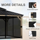 BPS 12' x 12' Gazebo Universal Mosquito Netting Screen Replacement, 4-Panel Screen Walls with Double Zippers for Outdoor Patio, Black (Mosquito Net Only) BPS