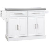 HOMCOM Rolling Kitchen Island with Storage, Portable Kitchen Cart with Stainless Steel Top, 2 Drawers, Spice, Knife and Towel Rack and Cabinets, White HOMCOM