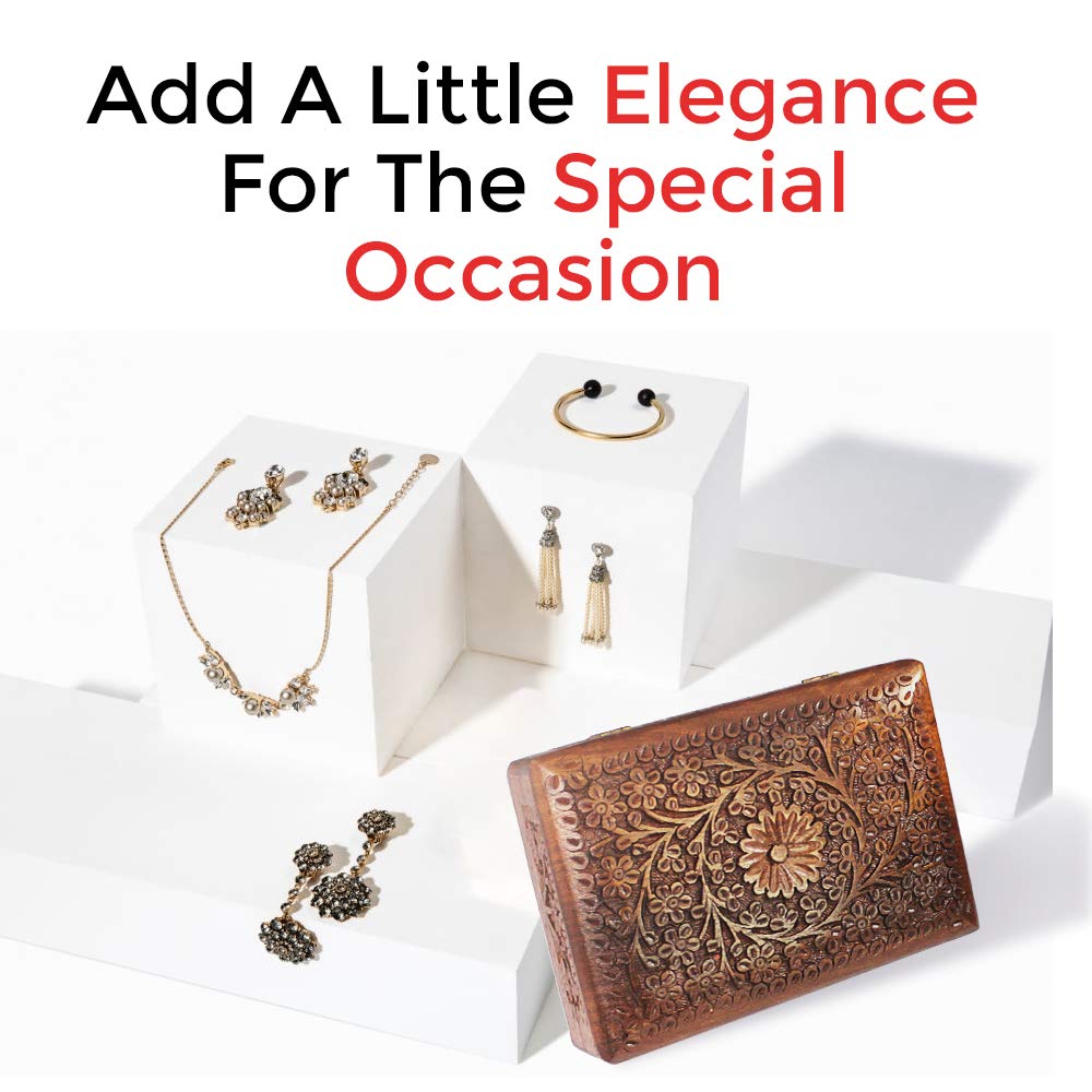 S.B.ARTS Premium Wooden Mini Jewellery Box Floral Design-Trinket Box for Ladies-Jewellery Storage Case-Antique Look-Traditionally Handcrafted-Home Decor Accessories-Ideal Gift for Wome, Girls, Style5 S.B.ARTS