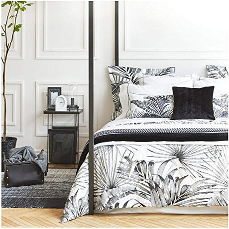 Eikei Modern Vintage Retro Mod Print Bedding Egyptian Cotton Duvet Cover Set Minimalist Chic Botanical Design Asian Zen Style Reversible Pattern in Full Queen or King Size (Queen, Black and White) Eikei
