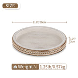 Hanobe Decorative Serving Tray Wood: White Washed Bead Round Tray Decor for Coffee Table Rustic Wooden Trays Farmhouse Centerpiece for Living Room Kitchen Counter Hanobe