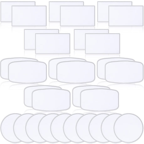 30 Pieces Sublimation Patches Fabric Iron-on Blank Patches 3 Shapes Repair Patches Sublimation Blank Hat Patch for DIY Crafts, Caps Clothes Shoes Bags Backpacks Uniforms (White Frame) Waydress