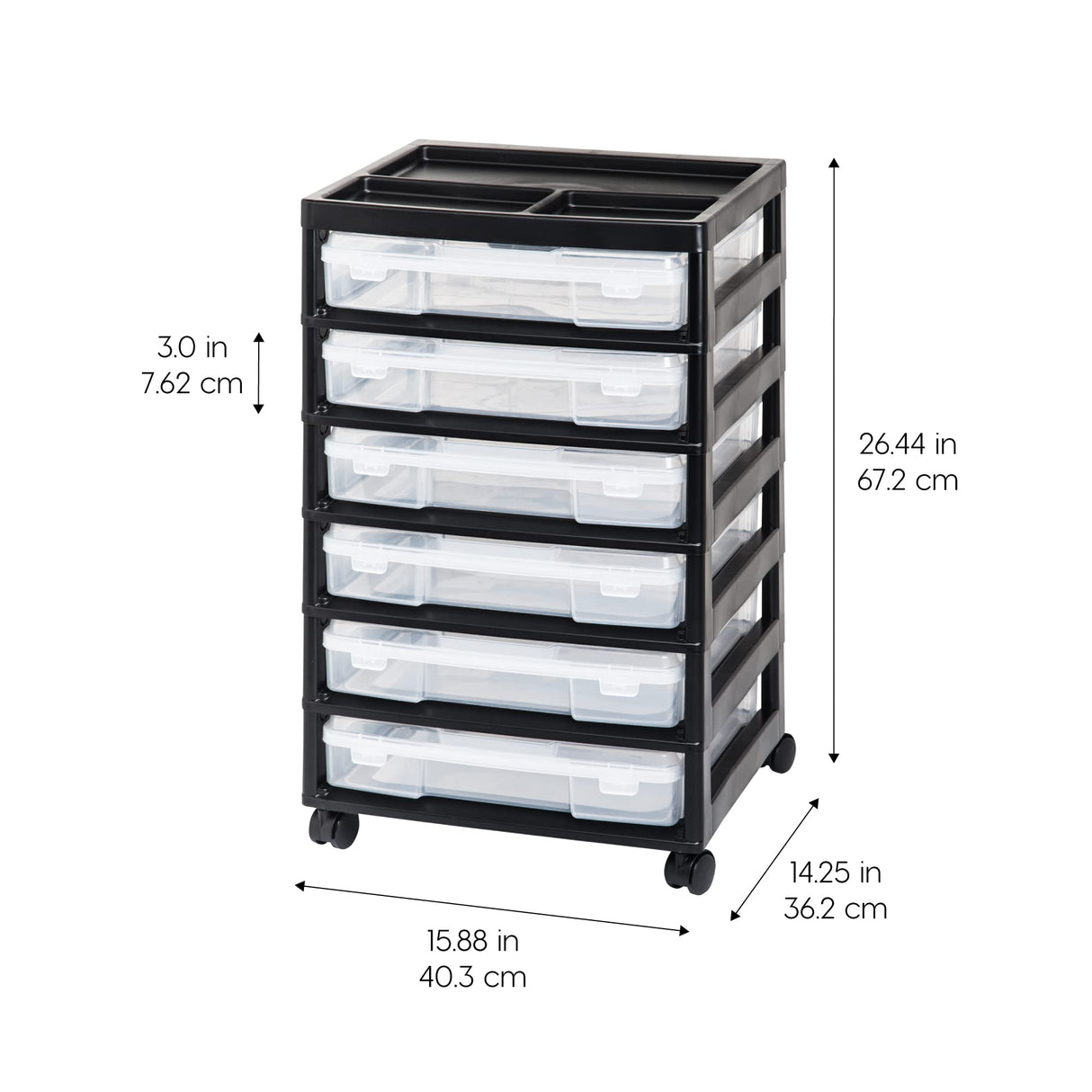 IRIS USA Fits 12" x 12" Paper, 6-Tier ScrapbookRolling Storage Cart with Organizer Top for Papers Vinyl Tools Office Art and Craft Supplies, Yarn, Black Frame with 6 Clear Cases w/ Built in Handle IRIS