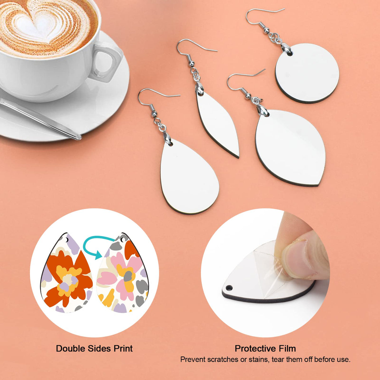 Catcan 32 Pieces Sublimation Earring Blanks, Heat Transfer Sublimation Ornament Blanks with Earring Hooks and Jump Rings for Women Jewelry DIY Making Sublimation Accessories Catcan