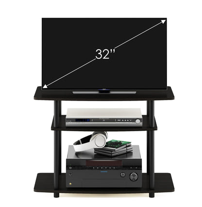 Furinno Turn-N-Tube No Tools 3-Tier Entertainment Center TV Stand for TV up to 32 Inch, Plastic Round Tubes, Espresso/black - WoodArtSupply