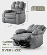 Oversized Power Recliner Chairs with Massage and Heat - 360° Swivel Faux Leather Rocking Chair for Adults with Cup Holder for Living Rooms, Bedrooms, and Nurseries - Grey GarveeHome