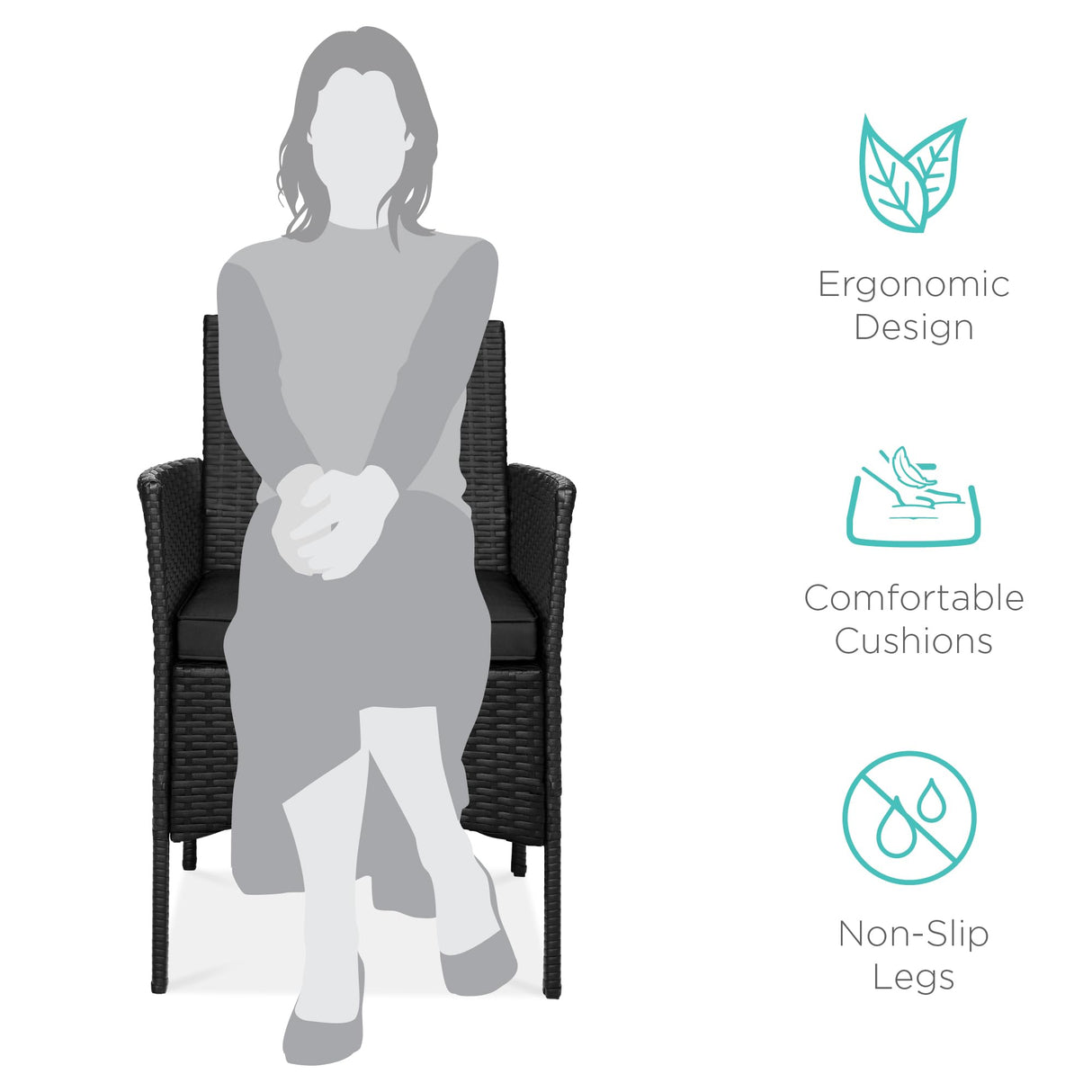 Best Choice Products 3-Piece Outdoor Wicker Conversation Bistro Set, Space Saving Patio Furniture for Garden w/Side Table - Black/Black Best Choice Products