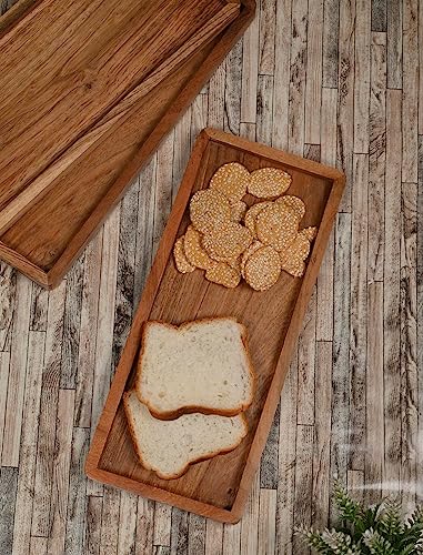 NIRMAN Acacia Wood Rectangular Wooden Platters for Home Decor, Food, Vegetables, Fruit, Charcuterie, Appetizer Serving Tray (13" x 5.5" x 0.75") (Set of 3) - WoodArtSupply