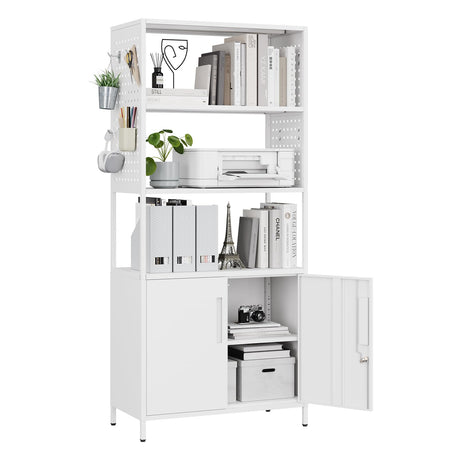 MIIIKO Metal Storage Cabinet with Shelves, 71" Tall Steel Stand Rack Shelf with Pegboard, Home Office Bookcase with Display Shelf MIIIKO