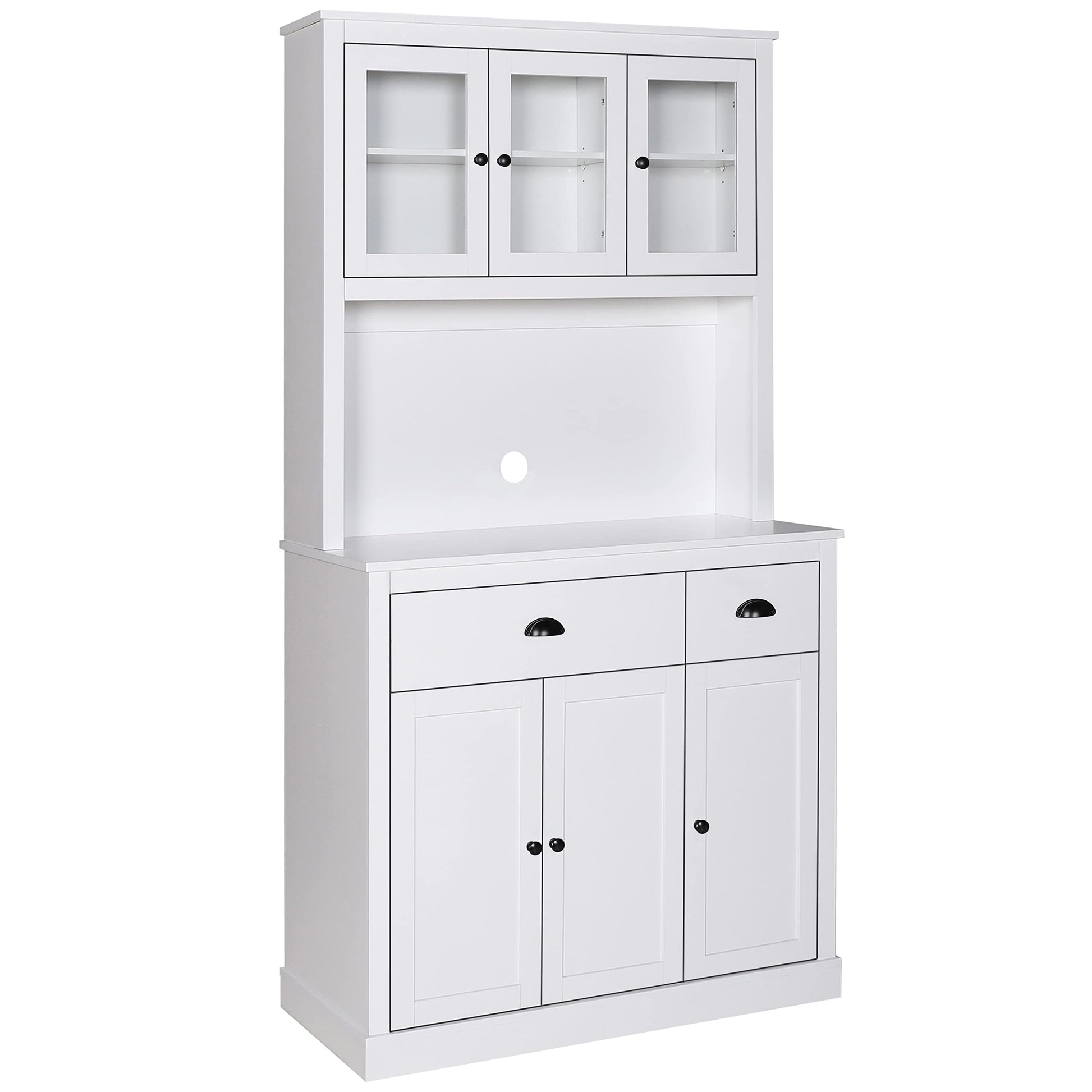 VEIKOU Kitchen Pantry Cabinet Buffet Hutch, 71" Freestanding Pantry Cabinet with 2 Adjustable Shelves & Glass Doors, Tall Pantry Cabinet with Large Countertop, White - WoodArtSupply