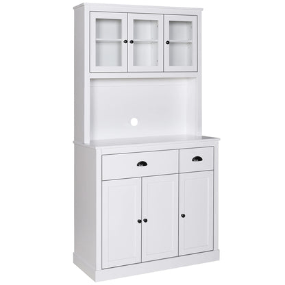 VEIKOU Kitchen Pantry Cabinet Buffet Hutch, 71" Freestanding Pantry Cabinet with 2 Adjustable Shelves & Glass Doors, Tall Pantry Cabinet with Large Countertop, White - WoodArtSupply