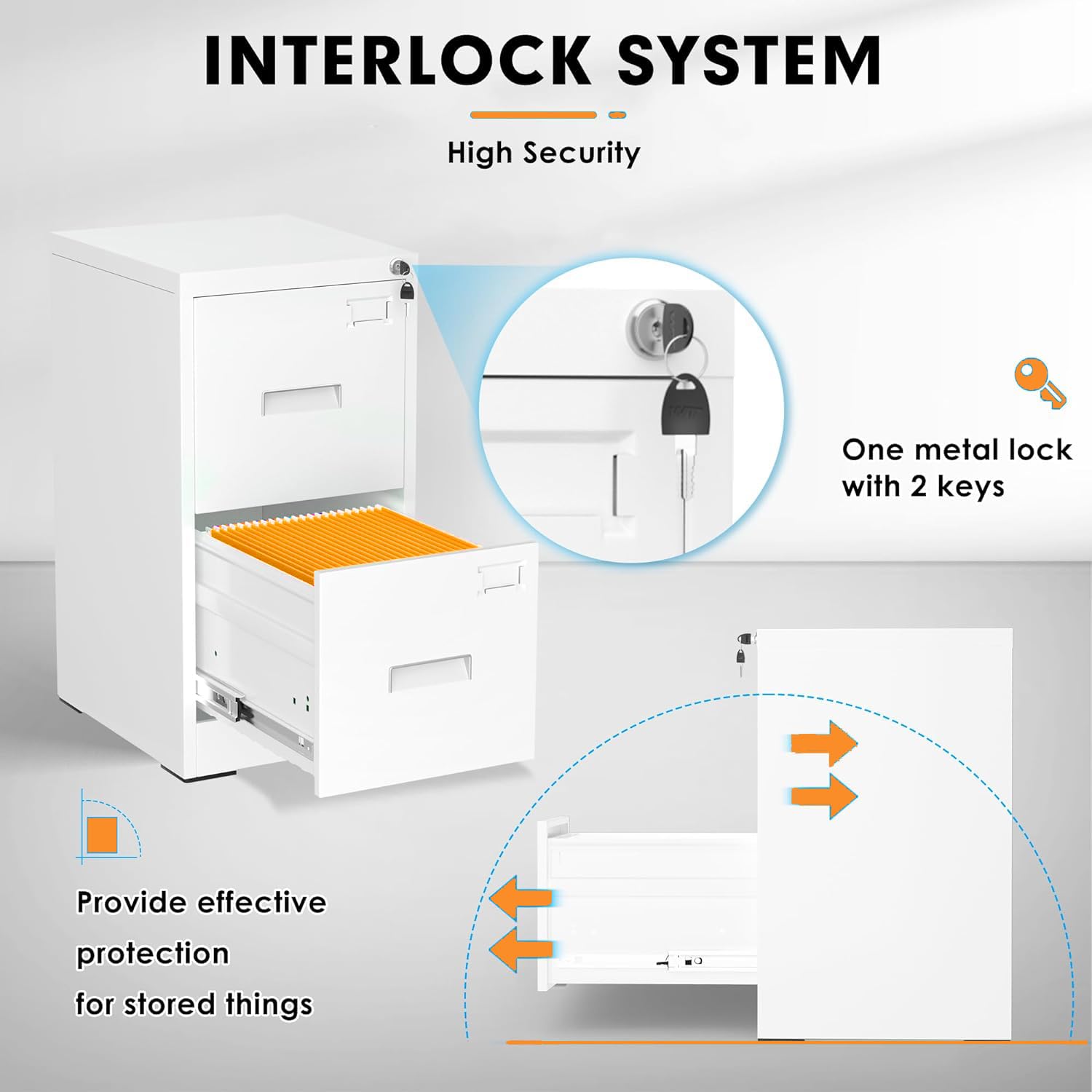 INTERGREAT 2 Drawer File Cabinet, White Metal Filing Cabinet with Lock, Lockable Narrow Storage Cabinet with 4 Adjustable Hanging Rods for Home Office - WoodArtSupply