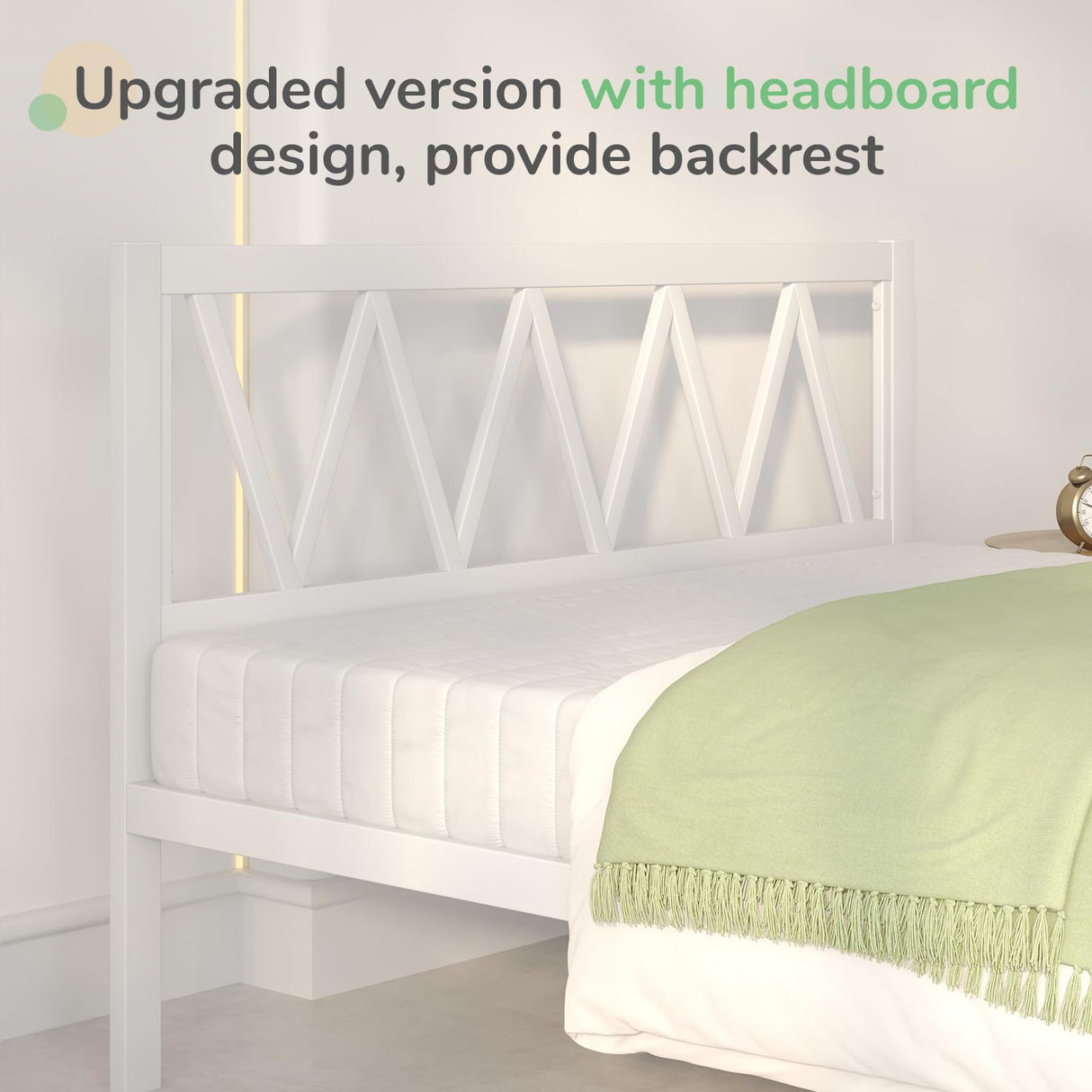 Novilla Full Size Bed Frame with Headboard, Metal Platform Bed Frame, Heavy Duty, No Box Spring Needed, Wood Slat Support, Easy Assembly, White Novilla