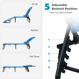 gotoplay Folding Beach Lounge Chair w/ 5 Adjutable Backrest & Padded Pillow, Sunbathing Lounger Chair, Sun Tanning Lay Flat Chair for Seaside Pool Deck, Max Load 330 LBS, No Assembly Required (Blue) gotoplay