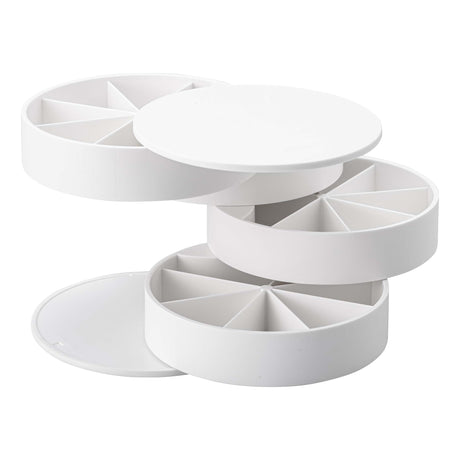 Yamazaki Home Tower Rotating Jewelry Organizer, 4-Tier Storage Box, Stacked Accessory Trays - Sectioned - Abs Plastic YAMAZAKI