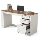 LITTLE TREE Office Desk with Drawers, 59" Farmhouse Executive Desk with Storage File Cabinet, Wooden Computer Writing Table for Home, Office, Bedroom, White & Brown LITTLE TREE