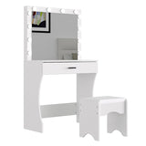 Vanity Desk with Mirror and Adjustable Lights, One Drawer Storage Makeup Table with Stool - Vanity Set for Bedroom (White) Panana
