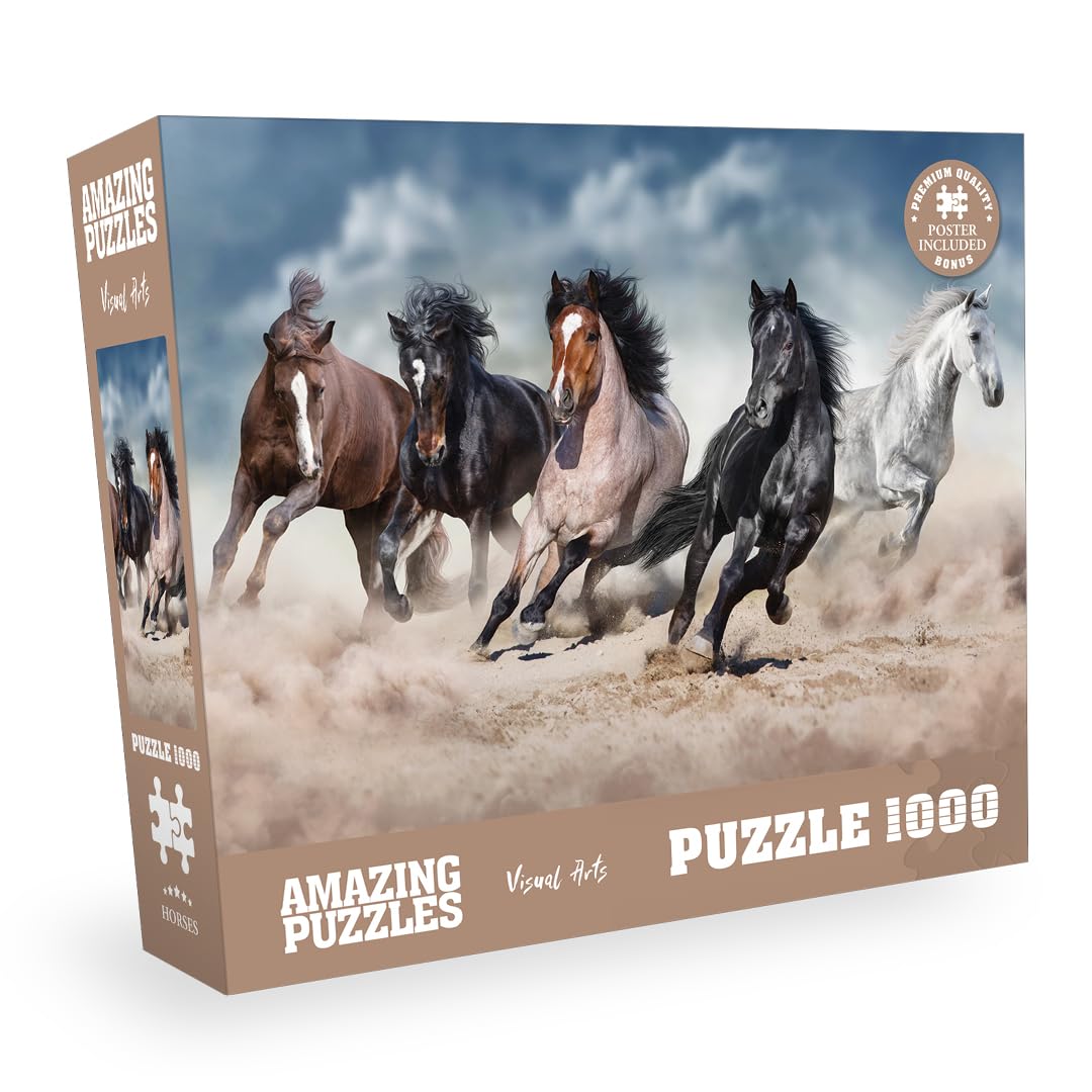 AMAZING PUZZLES 1000 Piece Jigsaw Puzzle for Kids and Adults 19x27in - Wild Horses AMAZING PUZZLES