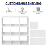 ZenStyle 9 Cube Storage Shelf Organizer, Wooden Bookshelf System Display Cube Shelves Compartments, Customizable W/ 5 Removable Back Panels (White) ZenStyle