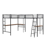 MERITLINE Metal Twin Size L-Shaped Loft Bed, Twin Size Loft Bed Frame with Two Built-in Desks Underneath for Kids Boys Teens, Black MERITLINE