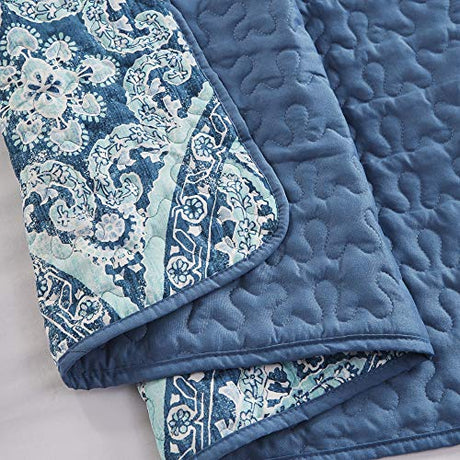 Comfort Spaces Reversible Quilt Set-Vermicelli Stitching Design All Season, Lightweight, Coverlet Bedspread Bedding, Matching Shams, Twin/Twin XL (66 in x 90 in), Gloria Damask Aqua 2 Piece Comfort Spaces