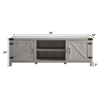 Walker Edison Georgetown Modern Farmhouse Double Barn Door TV Stand for TVs up to 80 Inches, 70 Inch, Stone Grey