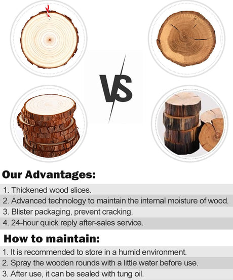 wohohoho 24pcs 2.4-2.8 inches Natural Wood Slices, Unfinished Craft Wood Kit Predrilled with Hole Thickened Wooden Circles with Bark for DIY Ornaments Christmas Wedding Decorations Wood Coasters Tags wohohoho