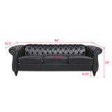 RARZOE Modern 3 Seater PU Chesterfield Sofa, Upholstered Tufted Button Leather Chesterfield Couch, Classic Faux Leather Settee with Nailhead Trim Scroll Arms for Living Room Bedroom(Black) RARZOE