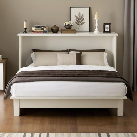 PVWIIK Full Size Murphy Bed with Large Storage Drawer for Guest Room Home Office, Wood Platform Bed Frame w/USB Ports & Charging Station,White PVWIIK