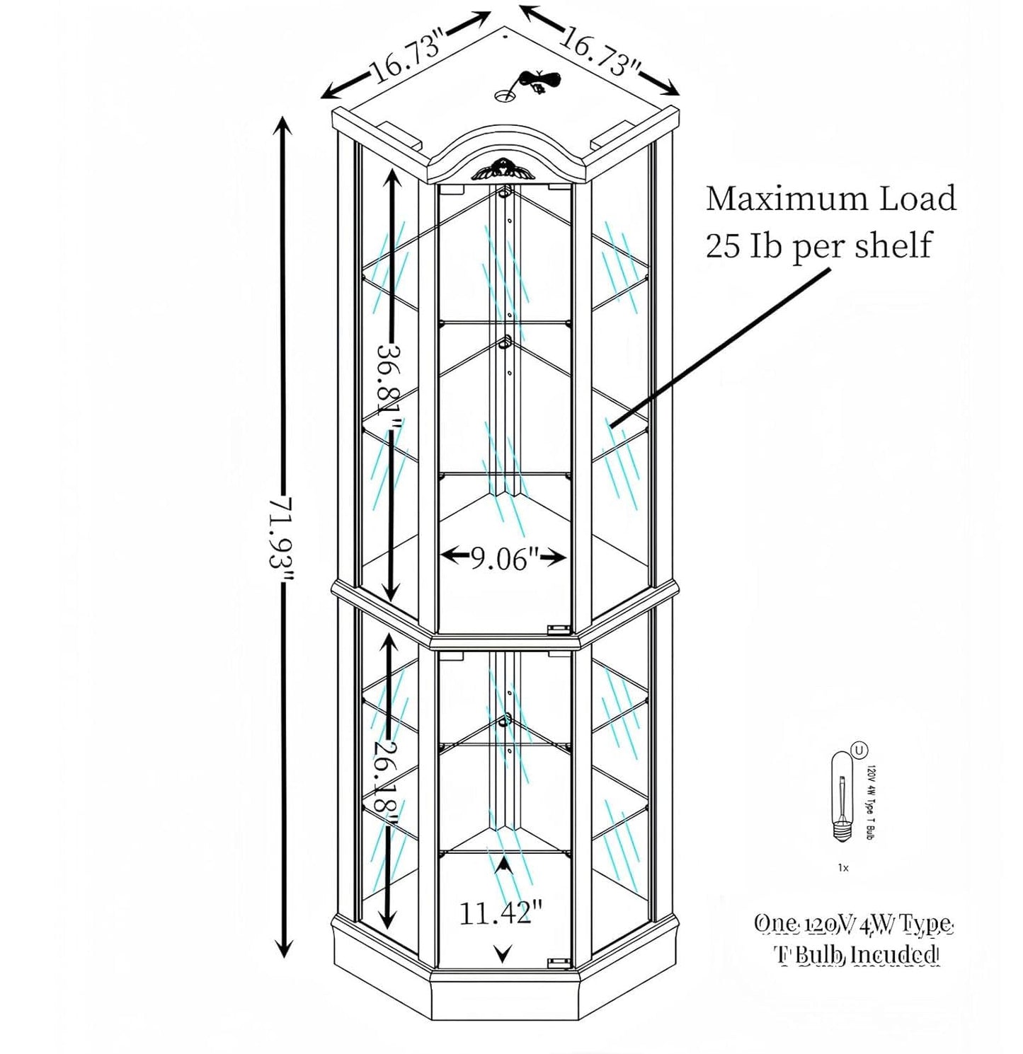 Glass Display Cabinet with Glass Doors, Corner Curio Cabinet with 4 Adjustable Glass Shelves, China Cabinet with Wooden Flower Carving for Living Room, Hallway, Oak - WoodArtSupply