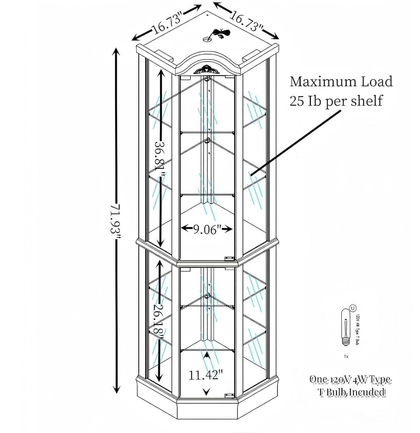 Glass Display Cabinet with Glass Doors, Corner Curio Cabinet with 4 Adjustable Glass Shelves, China Cabinet with Wooden Flower Carving for Living Room, Hallway, Oak - WoodArtSupply