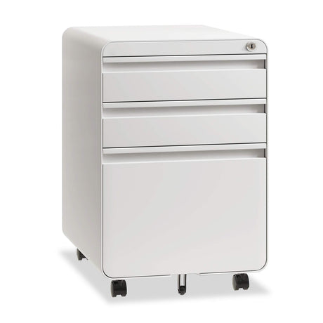 Dripex 3 Drawer File Cabinet, Metal Filing Cabinets with Lock Wheels for A4/Legal/Letter File, Anti-tilt Under Desk Design, Lockable Rolling Mobile File Cabinet for Home Office (White) Dripex