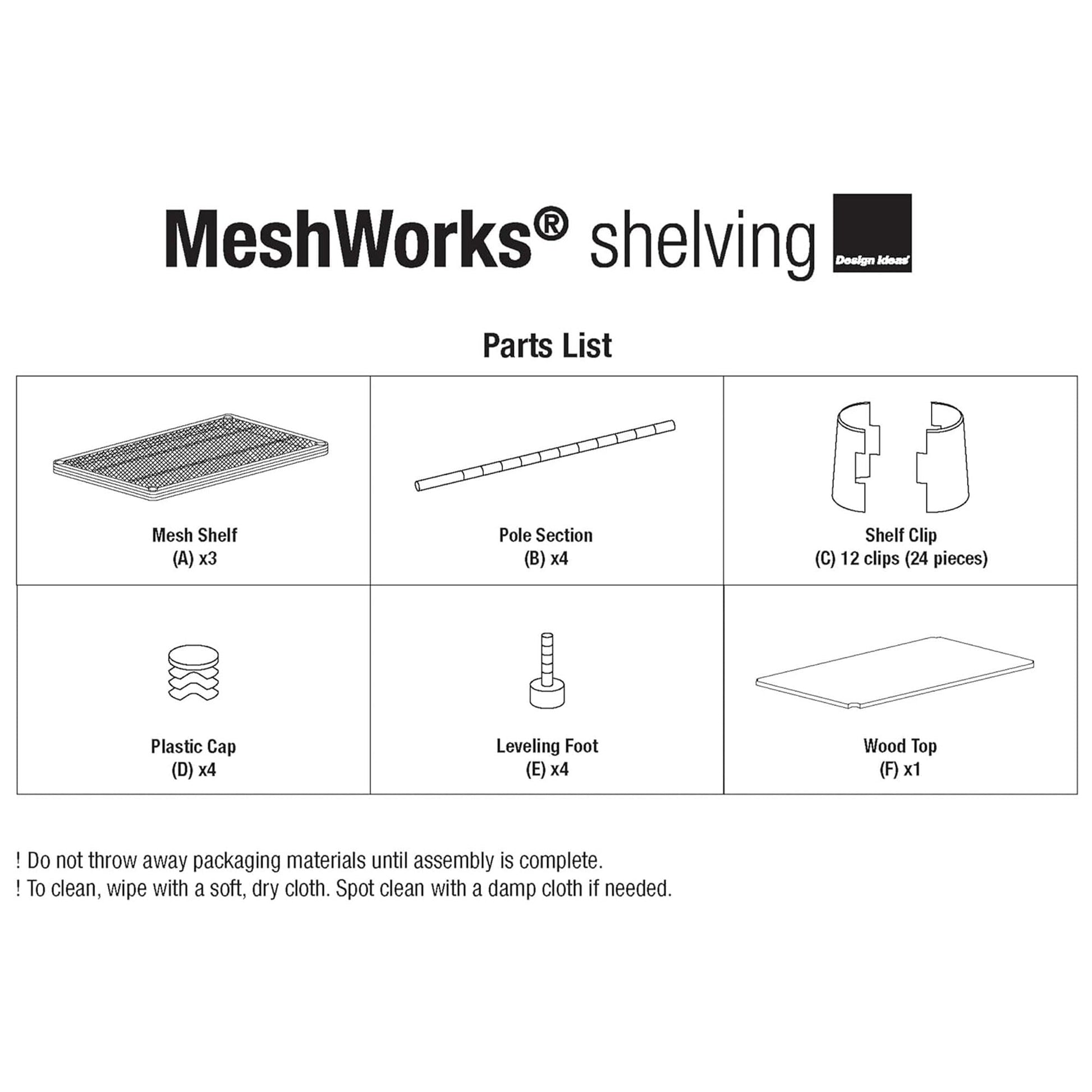 Design Ideas MeshWorks Stainless Metal Mesh Storage Wood Top Workbench Shelving Unit Rack for Garage and Kitchen Storage, Black - WoodArtSupply