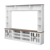 LUMISOL 4-Piece Wall Unit Entertainment Center with Bookshelf for TVs Up to 80", Walnut TV Stand with Adjustable Shelves, Rustic Large Media Console with Large Display Cabinet for Living Room, White LUMISOL