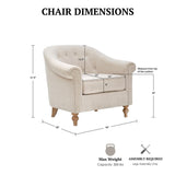 Martha Stewart Fayette Accent Chair for Living Room Bedford Collection, Tufted Back, Traditional Rolled Arms, 6" Thick Removable Cushion, Modern Farmhouse Furniture Bedroom Chair, 35" Wide Cream Martha Stewart