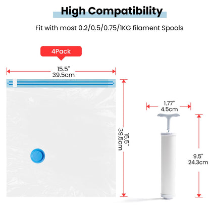 TEQStone Filament Storage Bags Vacuum Kit 4Pcs w/Pump, 15.5x15.5in Large Capacity, 0.4mm Thick, Moisture/Dust Proof, Fit Most 0.25/0.5/1/2KG 3D Printer Filament Spools - WoodArtSupply