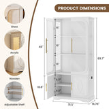 Lareth Display Cabinet with Glass Doors, 69 in Tall Bookcase with LED Lights, Glass Display Case Kitchen Pantry Cabinet, 5 Tier Curio Storage Cabinet for Living Room, Home Office, White Lareth