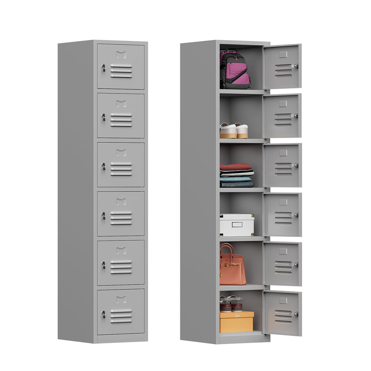 Topass Metal Locker with 6 Doors, Lockable Lockers for Employees, 71" Locker Storage Cabinets for School, Gym, Home, Office, Garage (6-Door, Grey) Topass