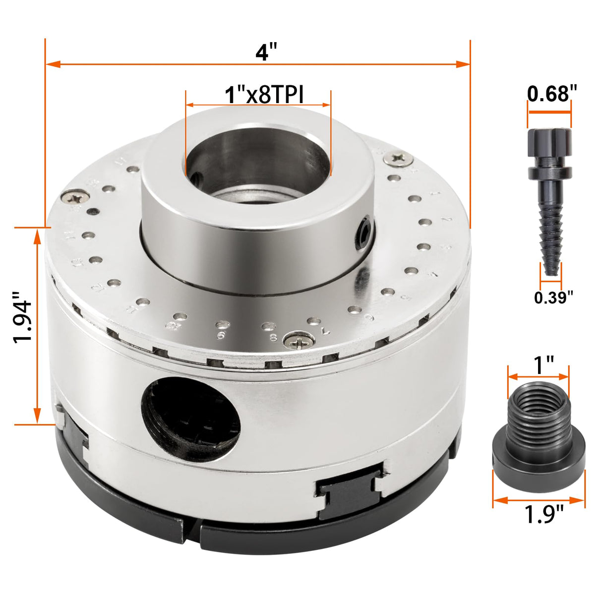 CXRCY 4Inch Lathe Chuck Set for Woodworking, 4-Jaw Self-Centering Wood Lathe Chuck Set with1"x8TPI Thread & 1"x8TPI Adapter & Case (4PCS Jaws) CXRCY