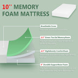 PayLessHere 10 Inch Twin Mattress Green Tea Memory Foam Mattress CertiPUR-US Certified,Medium-firm mattress，Removable Soft Cover,Fiberglass Free,Twin mattresses for Bed Frame, Bunk Bed, Trundle, White PayLessHere