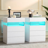 Bingoday Night Stands Set of 2 White LED Nightstand Set 2 with 4 Drawers Modern Bedside Tables for Bedroom, Living Room (White) Bingoday