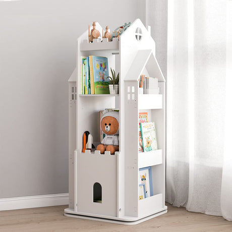Multi-Functional 360° Rotating Children's Bookshelf - White Floor Stand Storage Rack oxskk
