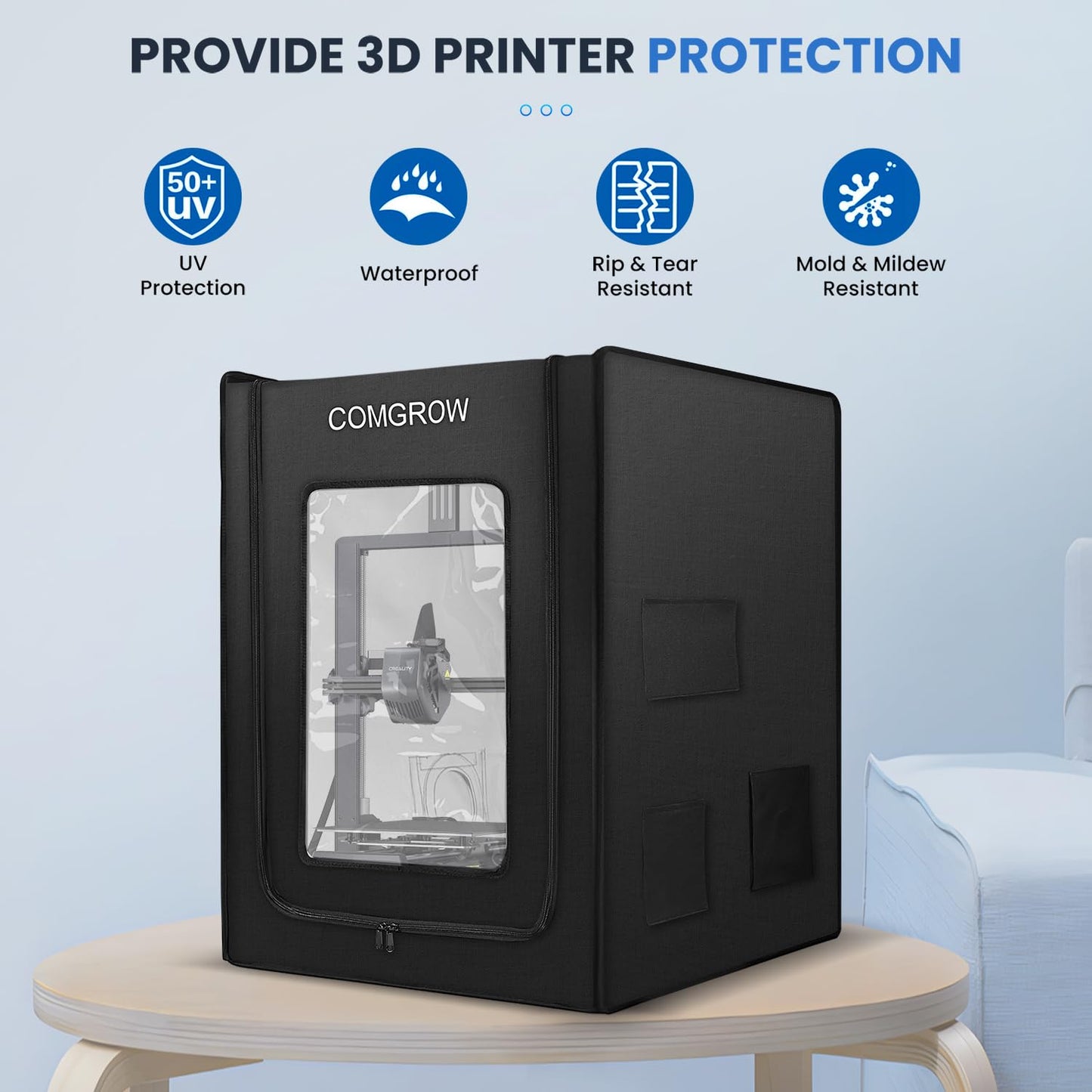 Comgrow 3D Printer Enclosure, 3D Printing Fireproof and Dustproof Tent for Ender 3/Ender 3V3/Ender 3V3 SE/Ender 3 S1 Pro, Constant Temperature 3D Printer Cover 21.65x25.59x29.53 inches - WoodArtSupply