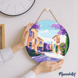 Figured'Art Paint by Numbers Kit for Adults on Wood Slice, 11.8in Diameter - Provence Spring - Craft Art Painting DIY Canvas Figured'Art