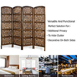 Room Divider Wood Screen - Rajasthan Antique Brown - 4 Panel Folding 72 x 80 - Intricate Hand Carved Decorative Functional Versatile Portable Partition Reversible Freestanding Privacy - COTTON CRAFT COTTON CRAFT