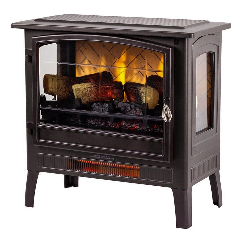 Country Living Infrared Freestanding Electric Fireplace Stove Heater in Bronze | Provides Supplemental Zone Heat with Remote, Multiple Flame Colors, Metal Design with Faux Wooden Logs