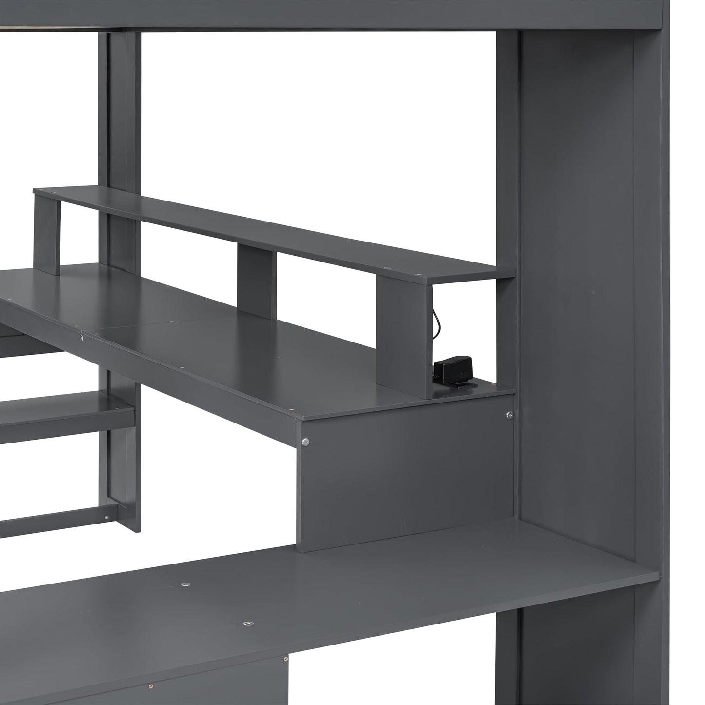 SOFTSEA Dark Grey Full Size Gaming Loft Bed with Integrated Desk and Storage Solutions - WoodArtSupply