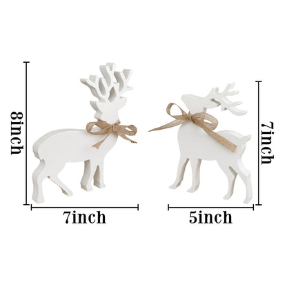 Treory 2Pcs Reindeer Christmas Decorations Indoor, Rustic Wooden Christmas Reindeer Figurine, Home Decor for Home Shelf Cabinet Table, Home Display, Tabletop