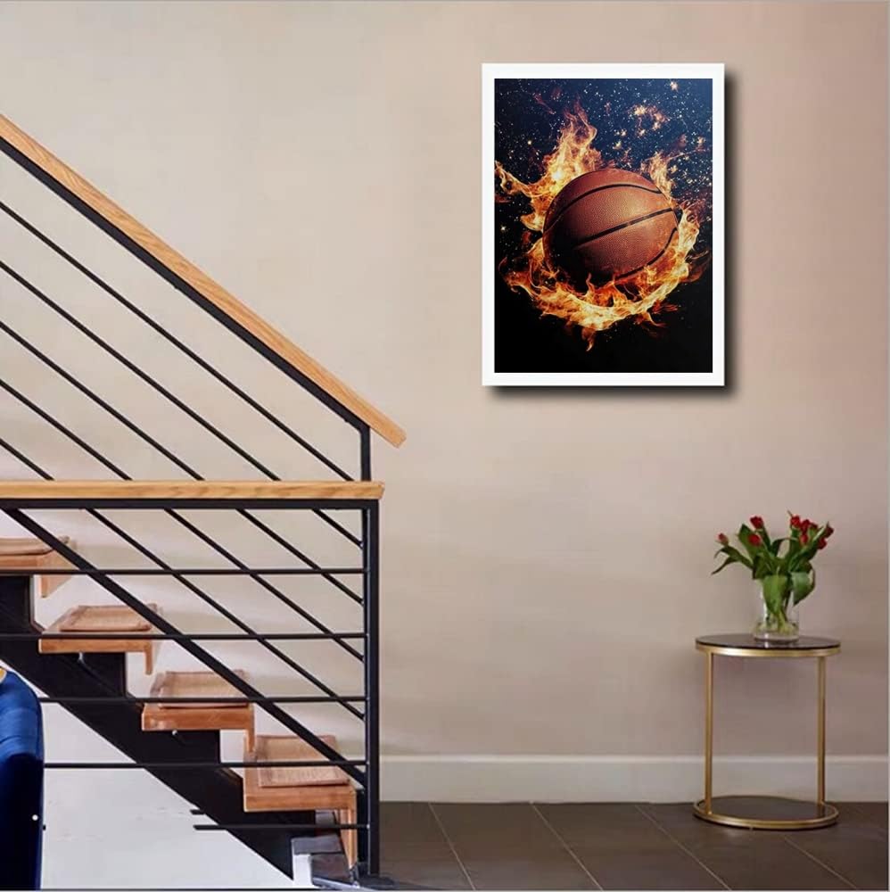 MaiYiYi Fire Basketball Diamond Painting by Numbers 5D Full Round Diamond Painting Basketball Diamond Painting Cross Stitch Kit Ball Lover Diamond Painting for Adult Wall Art Decor (30X40 CM) MaiYiYi